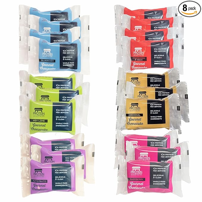 Low Carb Protein Cheesecake Bars | High Protein, Gluten-Free, Clean Ingredients Snack Bars (8, Variety)