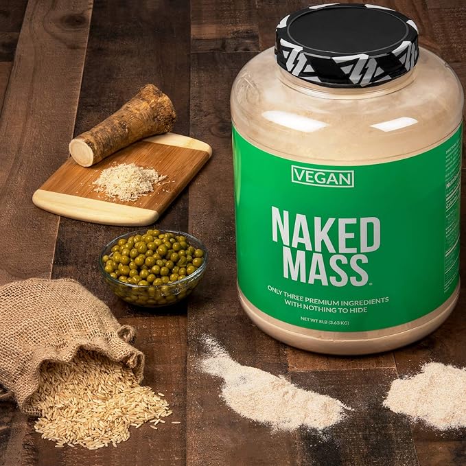 NAKED Vegan Mass - Vanilla Vegan Weight Gainer - 1,230 Calories, NSF Certified, Non-GMO, Soy & Gluten Free, No Artificial Ingredients - 12LB Bulk - 17 Servings