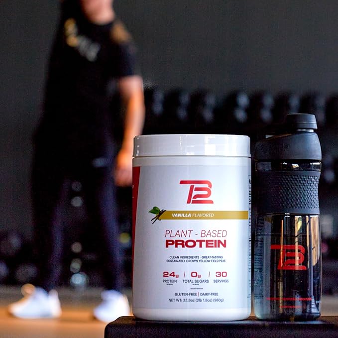 TB12 Plant Based Protein Powder by Tom Brady, 24g of Vegan Pea Protein, Low Sugar, Low Carb, Non-GMO, Keto Friendly, Paleo, Sugar Free, Vanilla Flavor (30 Servings/2.12lbs)
