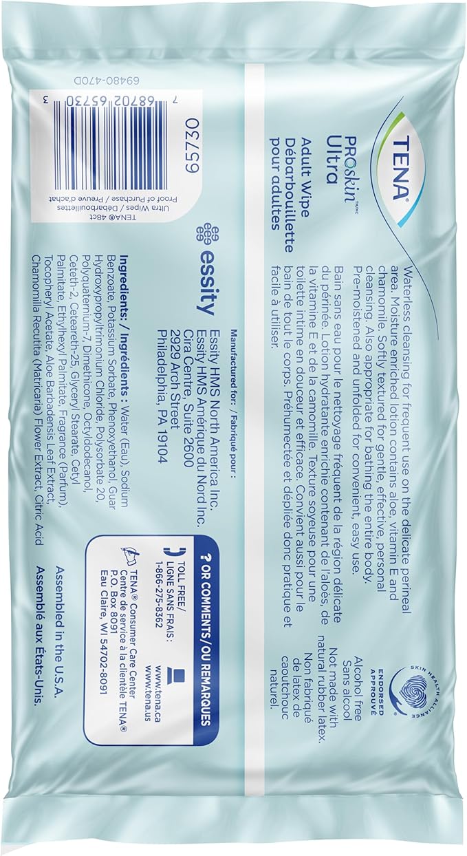 TENA ProSkin Ultra Body Wipes for Adults, 48 Count (Pack of 1), White