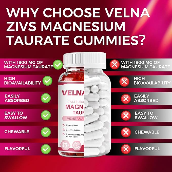 Magnesium Taurate Gummies 1800mg, Magnesium Taurate Supplement, High Absorption & Chewable for Kid and Adults, Muscle and Heart Health Support, Vegan, Gluten Free, 120 Counts(2 Pack)