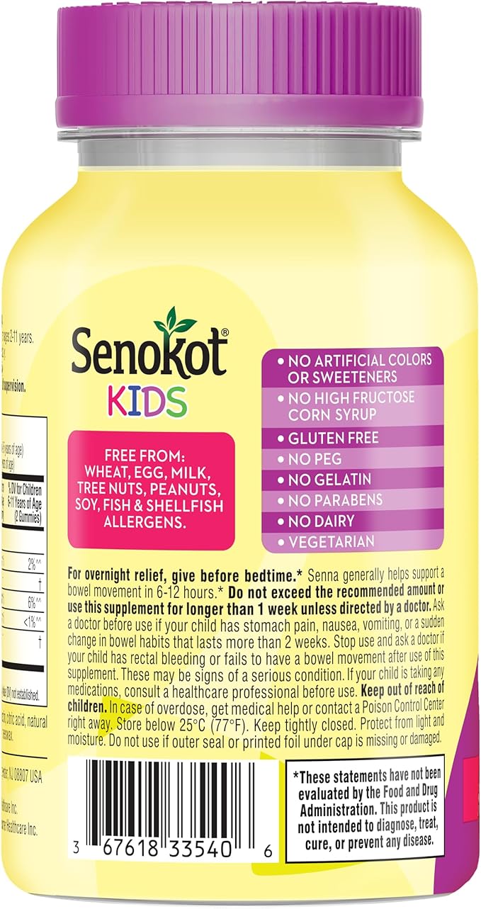 Senokot Kids Mixed Berry Laxative Gummies for Age 2+, Senna Extract for Gentle, Overnight Relief from Occasional Constipation, 40 ct