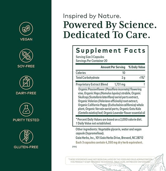 GAIA HERBS PRO Sleep Formula - Supports Restful Sleep & Relaxation for Occasional Sleeplessness* - Herbal Extracts with Valerian Root, Passionflower & Lavender - Vegan Capsules - 60 Liquid Phyto-Caps