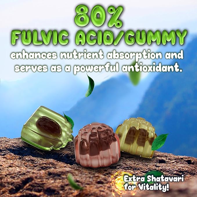 OH MY CHEWY Pure Himalayan Shilajit Gummies - High Potency Gold Grade Resin - Energy Boost and Immune Support for Men and Women with Ashwagandha and Shatavari - Apple & Kiwi