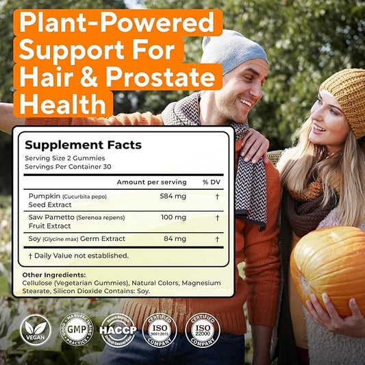 Saw Palmetto Gummies for Hair Growth & Hormone Balance – Vegan DHT Blocker for Women & Men, Supports Prostate Health, PCOS & Testosterone Wellness – Gluten-Free Herbal Supplement – 300mg Extract