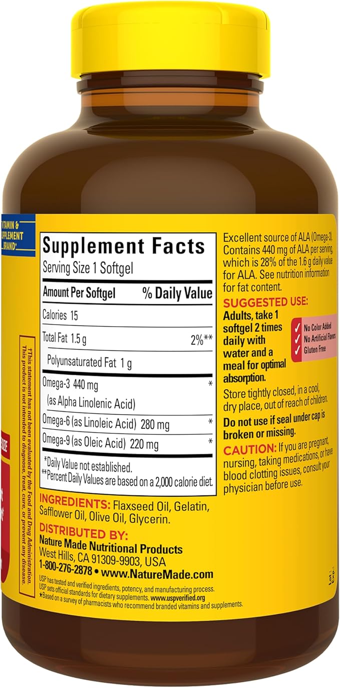 Nature Made Triple Omega 3 6 9 Supplements, Flaxseed, Safflower & Olive Oils, Fish Free Omega 3 Fatty Acid Supplement, 150 Softgels, 75 Day Supply