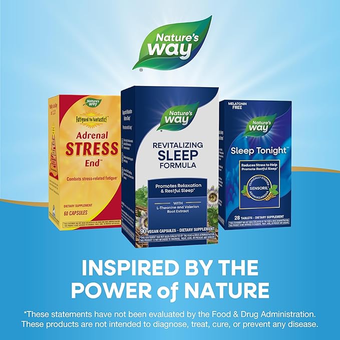 Nature's Way Revitalizing Sleep Formula, Promotes Restful Slumber*, With L-Theanine, Valerian Root Extract, and 5-HTP, 90 Capsules (Packaging May Vary)