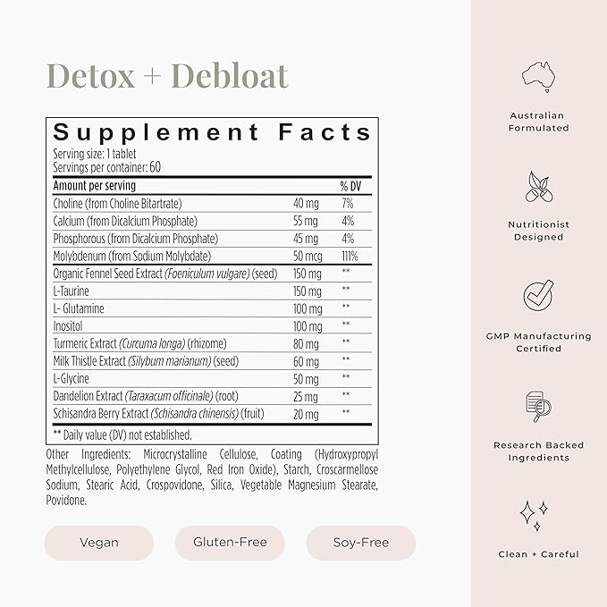 JSHealth Detox + Debloat. Bloating Relief for Women with Milk Thistle, Turmeric, and Fennel. Liver Health and Gut Support. Nutritionist-Formulated (60 Tablets)