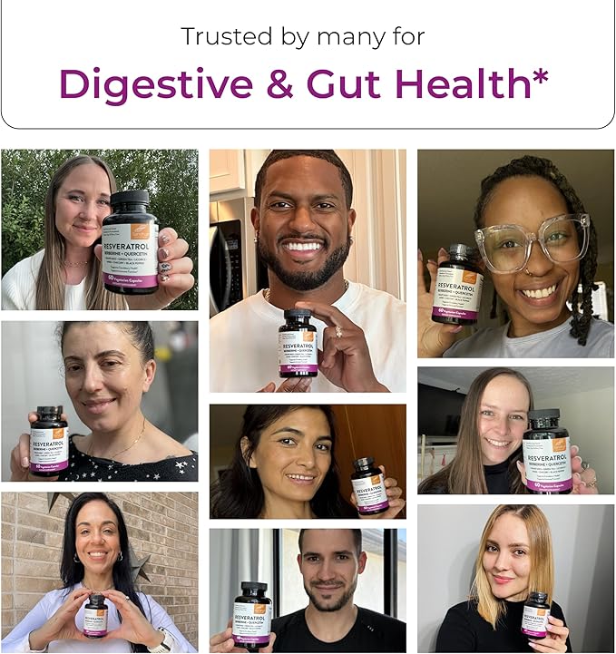 Resveratrol with Berberine Supplement For Gut Health Support | 120 Digestive Capsules For Women & Men | With Green Tea Extract, Star Anise, DGL, Grape Seed, Quercetin | Helps Ease Bloating & Digestion