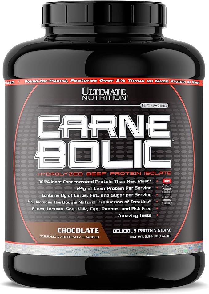 Ultimate Nutrition Carne BolicBeef Protein Powder, Lactose Free Protein Shakes, Paleoand Keto Friendlywith No Sugar or Carb, Low Calorie Isolate Powder, Hydrolized Protein, 60 Servings, Chocolate