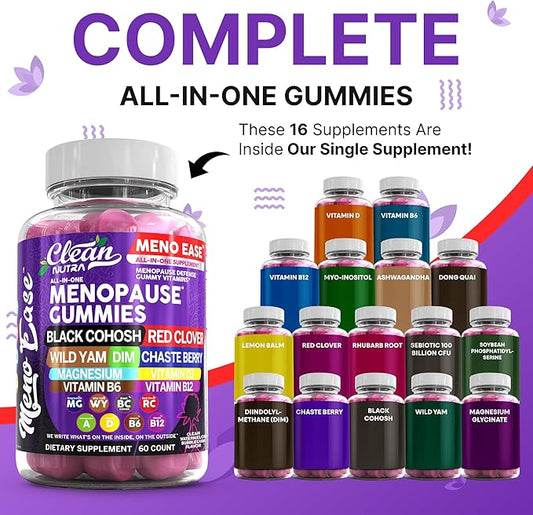 Menopause Supplement For Women Gummies with Black Cohosh, Wild Yam Magnesium, Red Clover For Menopause Relief Hormone Balance Night Sweats Mood Plus Bergamot, Vitamin D3, Vitamin B12, Vitamin B6 Clean