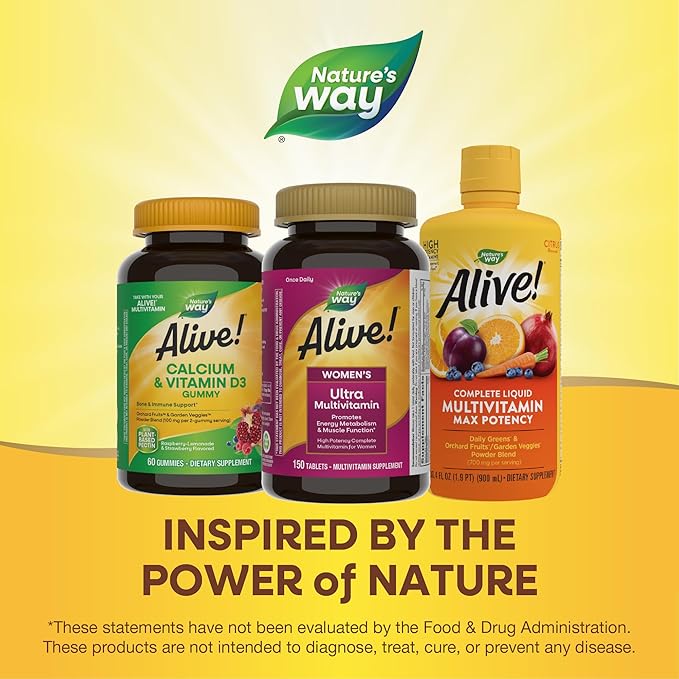 Nature's Way Alive! Ultra Multivitamin for Women, Complete Daily Women's Vitamins, High Potency Formula, Promotes Energy Metabolism and Muscle Function*, Vitamin A, C, D, Methylated B12, 150 Tablets