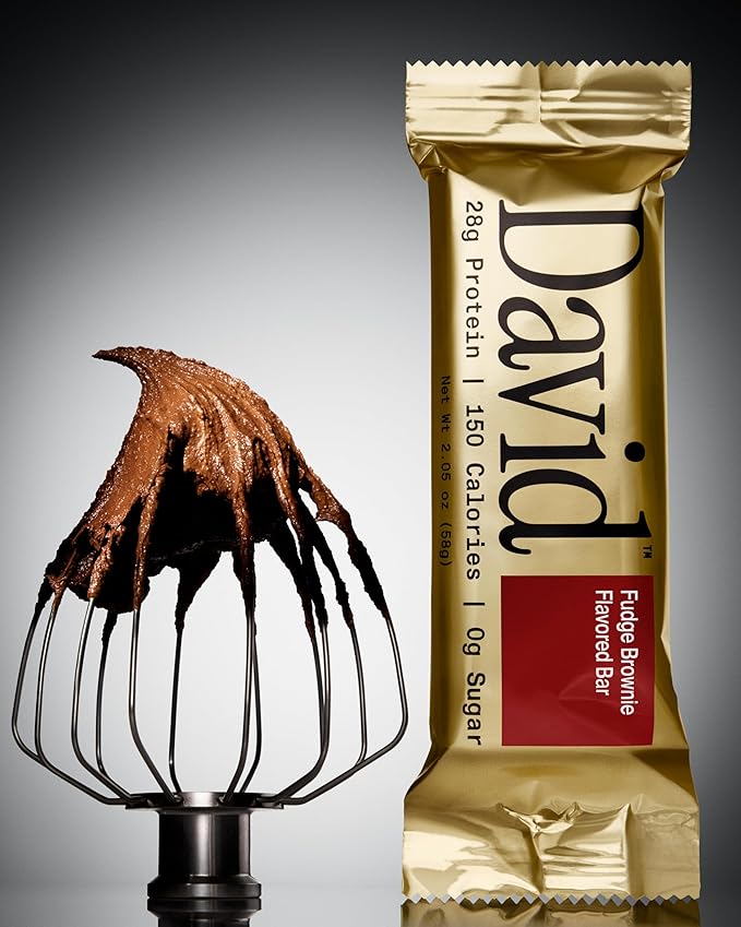 David High Protein Bars - 0g of Sugar, Low Carb, Gluten Free - 28g of Protein, 150 Calories - On-The-Go Snack - Fudge Brownie Flavor, Pack of 12