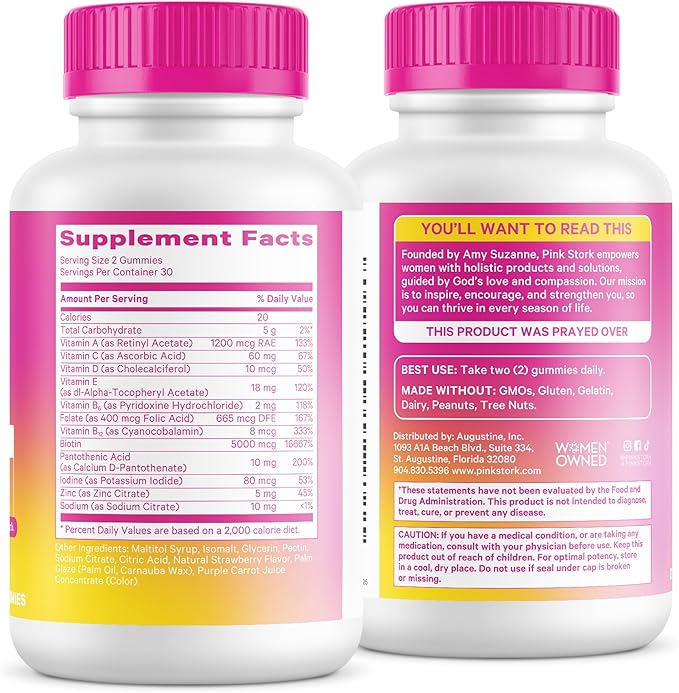Pink Stork Total Glow Gummies for Women – Hair, Skin & Nails Vitamin with Biotin, Vitamin A, B6, B12, Folate, Zinc & More – Support for Radiant Skin, Strong Nails, and Healthy Hair – 60 Berry Gummies