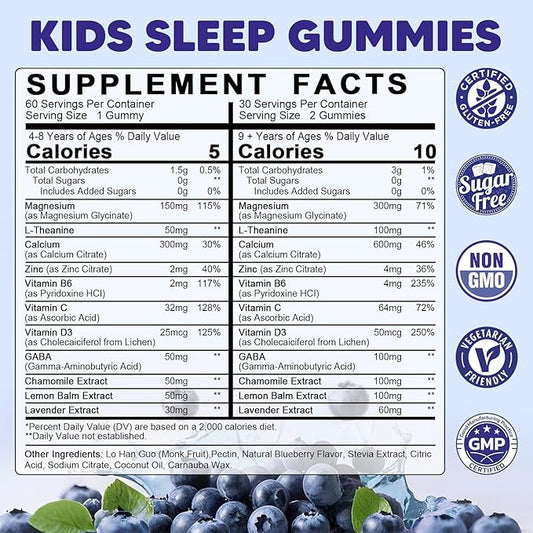 Kids Sleep Gummies Melatonin Free - with Magnesium Glycinate, Lemon Balm, L-Theanine & GABA - Calming Relaxation, Support Natural Sleep, Quiet Mind - Berry Flavor, Non-Habit Forming