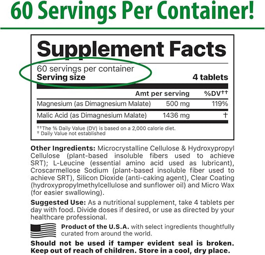 Jigsaw Health MagSRT (B-Free) | Premium, Organic, Slow Release Magnesium Supplement | Active, Bioavailable Magnesium Malate Tablets | 240 Tablets | 60 Servings
