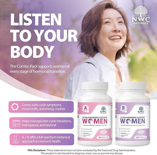 NWC Naturals Ultra-Hormone Support Combo, Hormone Harmony for Women & Rotating Hormone Balance for Women, 2-Pack (Formulas A + B, 360 Capsules) – Menopause & Cycle Support with B-Vitamins & Adaptogens