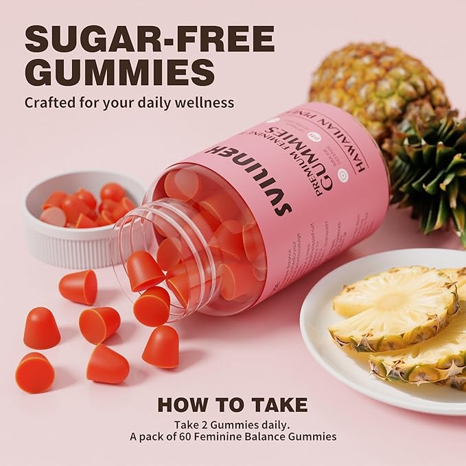 Feminine Balance Gummies, Premium Women's Supplement for PH & Immune Support, Vegan Gluten-Free - Hawaiian Pineapple, 60 Gummies (30 Servings) - BPA-Free Bottle