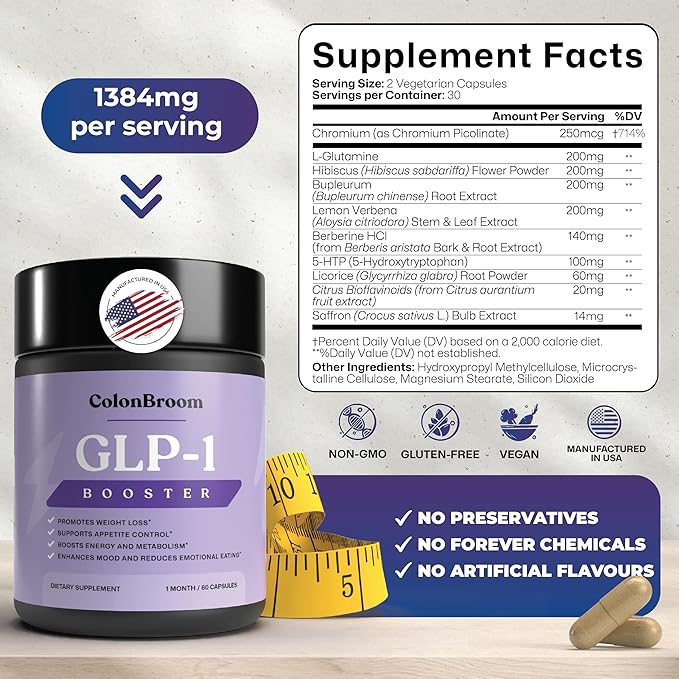 ColonBroom GLP-1 Weight Management Supplement for Women & Men - GLP1 Supports Appetite Control, Energy & Mood Balance - Vegan, Gluten-Free Capsules - 180 Count