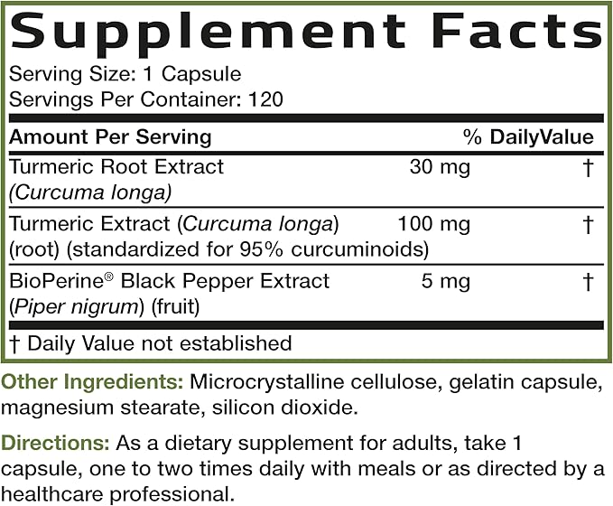 Bronson Turmeric Curcumin with BioPerine - High Potency Premium Joint Support with 95% Standardized Curcuminoids - Non-GMO Capsules with Black Pepper - 120 Count