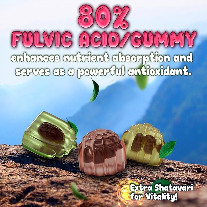 OH MY CHEWY Pure Himalayan Shilajit Gummies - High Potency Gold Grade Resin - Energy Boost and Immune Support for Men and Women with Ashwagandha and Shatavari - 120 Gummy - Strawberry & Banana