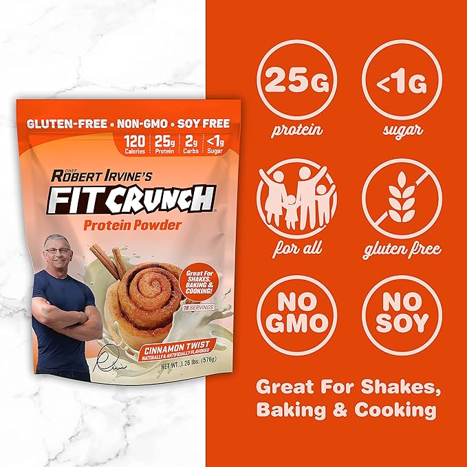 Fit Crunch Tri-Blend Whey Protein, Keto Friendly, Low Calories, High Protein, Gluten Free, Soy Free (18 Servings, Cinnamon Twist)