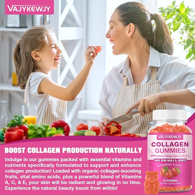 2-Pack Collagen Gummies for Women & Men - with Biotin, Vitamin C, & Zinc for Skin Radiance, Hair Growth, Strong Nails, & Joint Support, 120 Count
