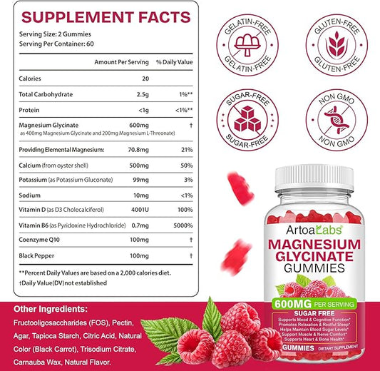Magnesium Glycinate Gummies with L-Threonate,120pcs Sugar Free Magnesium Complex Gummies for Sleep, Body Support and Relaxation,Non-GMO, Gluten-Free