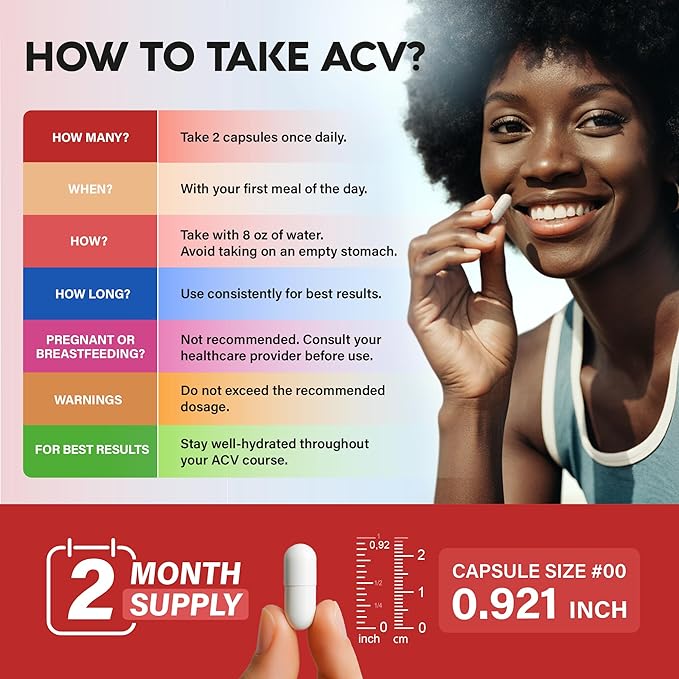 Apple Cider Vinegar Capsules - 15000 mg of Raw Apple Cider Vinegar Equivalent** - 100% Natural Pure ACV - Energy, Metabolism & Weight Loss Support - 3rd Party Lab Tested - 120 Capsules, 60-Day Supply