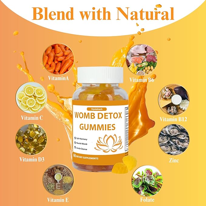 Womb Gummies for Hormone Balance & Ovary and Uterus Cleanse & Menstrual Cycle, Inositol Fertility PCOS Multivitamin Gummies for Women to Get Pregnant Fast, 60 Count Orange Flavor