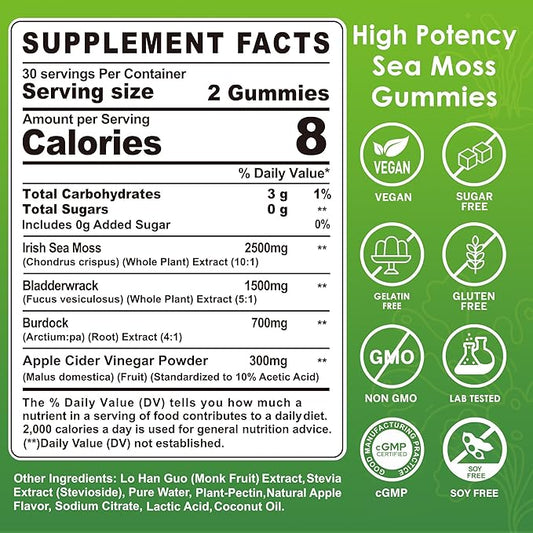 (2 Pack) Sea Moss Gummies - Irish Sea Moss Gummies for Adults & Kids - Advanced Superfood Seamoss Supplement with Organic Bladderwrack & Burdock Root Extract,ACV for Daily Immune, Gut Cleanse, Vegan