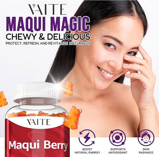 VAITE Maqui Berry Gummies 500mg – Antioxidant-Rich Vegan Supplement, Plant-Based Superfood Chewables for Daily Balance, 60 Easy to Take Servings, Non-GMO, Gluten & Soy Free, for Men & Women