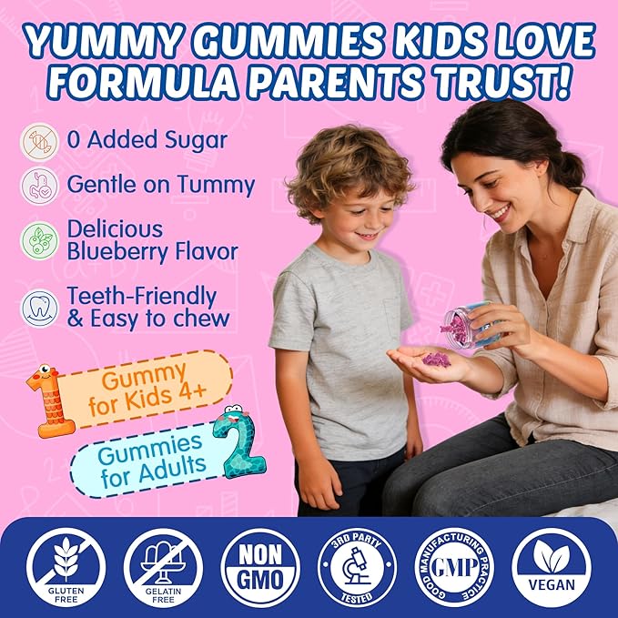 Focus Gummies for Kids & Adults, w/Magnesium Glycinate, Omega-3 DHA, Lion's Mane, L-Theanine, Methyl B12 & Vitamin D3, Brain Supplement Support Calm, Sleep, Attention, Concentration and Memory, 120Cts