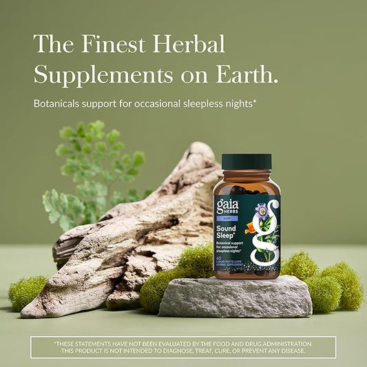 Gaia Herbs Sound Sleep - Sleep Support Supplement - Herbal, Plant-Powered Support for Calm & Relaxation* - Valerian Root, Passionflower & More - 60 Vegan Liquid Phyto-Capsules (20 Servings)