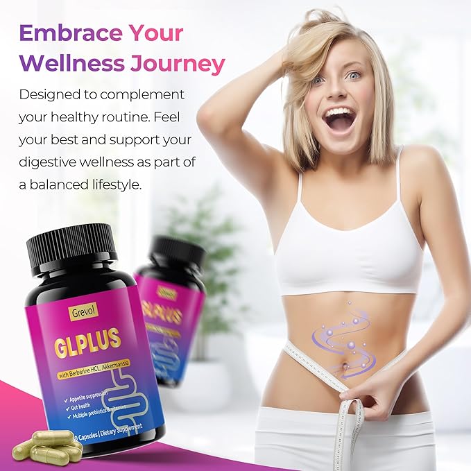 Grevol GLP-1 Support Supplement for Women : Berberine Supplement with Ceylon Cinnamon & Akkermansia for Weight Management - Appetite Suppressant & Metabolism Support – 60 Capsules