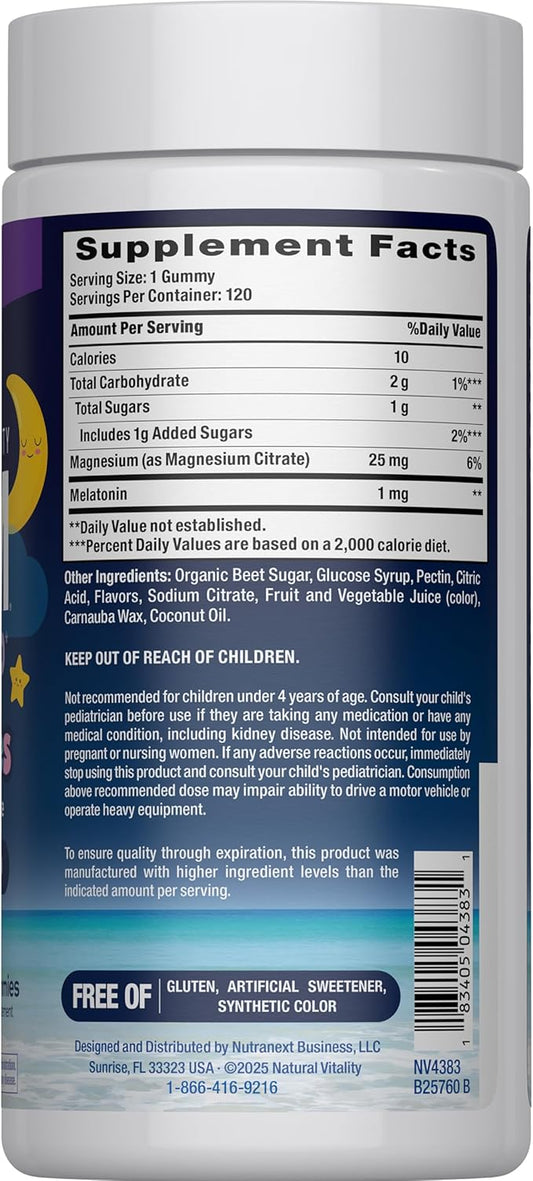 Natural Vitality Calm, Magnesium Citrate Kids Supplement, Stress Relief Gummies, Supports a Healthy Response to Stress, Gluten Free, Vegan, Nighttime Berry, 120 Gummies