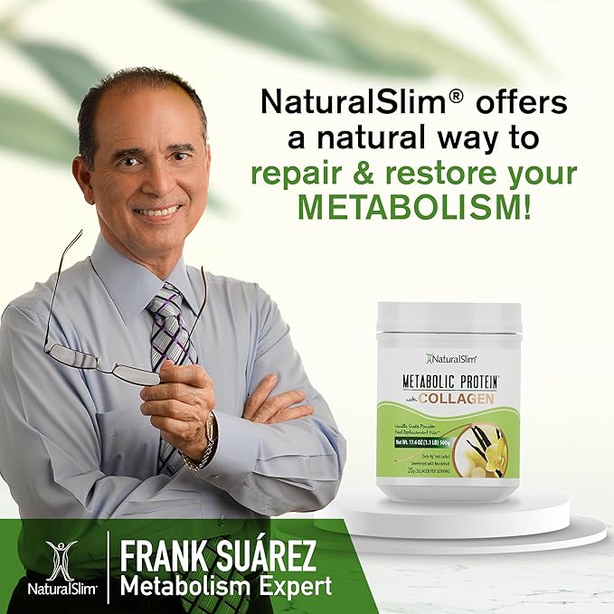 NaturalSlim Metabolic Protein Powder with Collagen, whey protein powder shake, Hydrolyzed Collagen with L-Glutamine for Metabolic Support, Digestion, Skin, Joints & Muscle, Low Carb 17.06 oz Vanilla