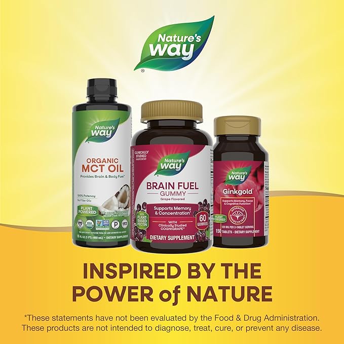 Nature’s Way Brain Fuel, Supports Memory and Concentration*, Brain Function Support Supplement*, Clinically Studied Cognigrape®, Grape Flavored, 60 Gummies