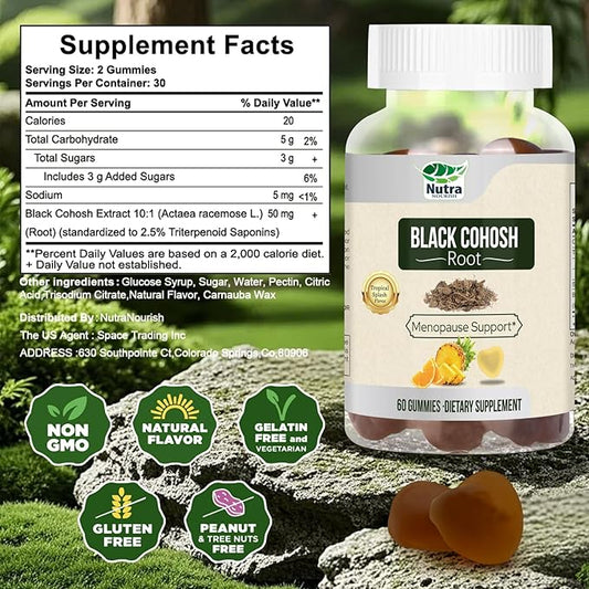 Black Cohosh Gummies for Menopause Hot Flashes - Natural Menopause Relief, Mood Swings & Hormonal Balance - Vegan-Free 60 Gummies