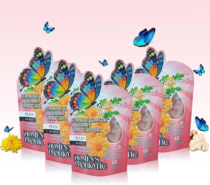 BUTTERFLY'S TEAR Women's Probiotic Gummies | 18-in-1 Feminine Comfort & Urinary Tract Support | 14 Probiotics + 4 Prebiotics | Peach Flavor | Intimate Moisture, pH Balance, Healthy Flora, 300 Chew