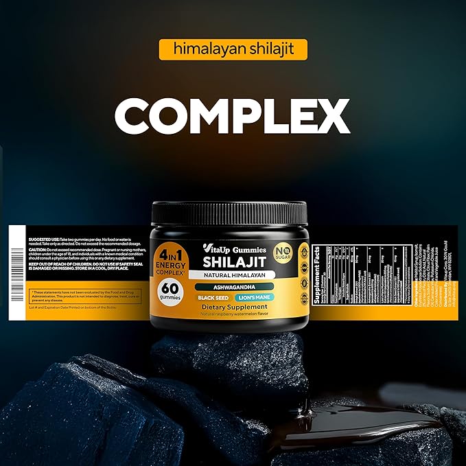VitaUp Himalayan Shilajit Gummies for Men & Women – Sugar-Free Shilajit Gummies with Fulvic Acid – Pure Energy, Immune & Healthy Aging Support – 60 Gummies