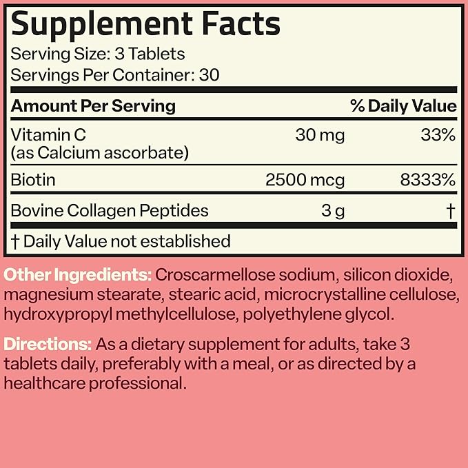 Bronson Collagen Peptides 3000mg (per Serving) with Biotin & Vitamin C - for Hair, Skin & Nails Support, Non-GMO, 90 Tablets