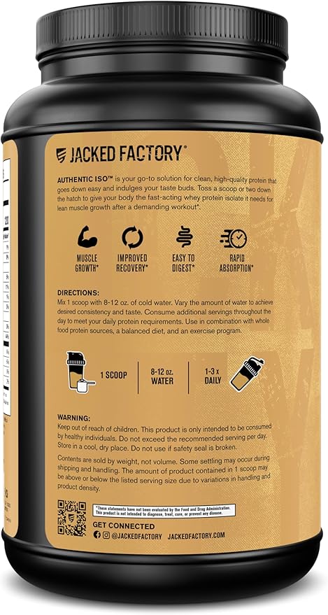 Jacked Factory Authentic ISO Whey Protein Isolate Powder - Low Carb, Non-GMO Muscle Building Protein w/No Fillers, Post Workout Recovery - 30 Servings, Vanilla Oatmeal Cookie