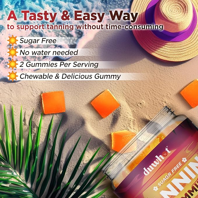 duwhot Astaxanthin Gummies Sugar Free, Astaxanthin for Women & Men Tanning Support, Enhanced with Lycopene & Beta Carotene Vegan, Orange Flavor, 60 Chewables