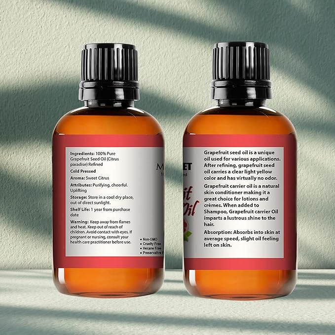 Pure Carrier and Essential Oils for Skin Care, Hair, Body Moisturizer for Face-Anti Aging Skin Care (Grapefruit Seed Oil Organic, 4oz)