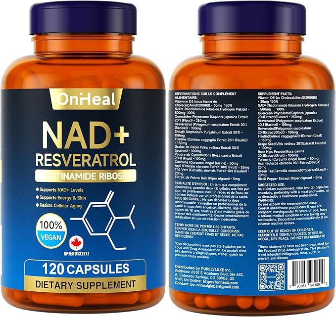 resveratrol Supplement for Energy & Skin - Anti-Aging Booster with resveratrol - Supports Cellular Health & Focus - 120 Capsules