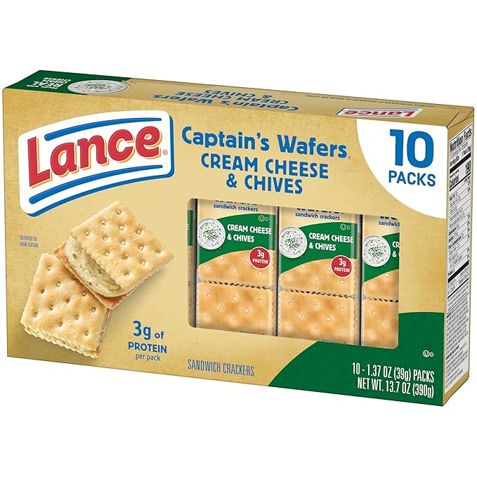 Lance Sandwich Crackers, Captain's Wafers Cream Cheese and Chives, 10 Packs, 6 Sandwiches Each