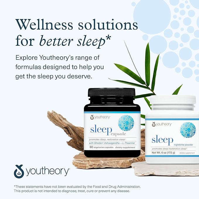 Youtheory Sleep Powder, Sleep Aid Supplement with Magnesium, Melatonin and L-Glycine, Gluten Free & Vegan, Natural Lemon-Lime Flavor, 6 Ounces - 2 Pack Bundle