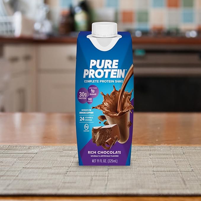 Pure Protein Chocolate Protein Shake,30g Complete-Protein,Ready to Drink and Keto-Friendly,Vitamins A,C,D,and E plus Zinc to Support Immune Health,11oz Bottles,(Pack of 24)