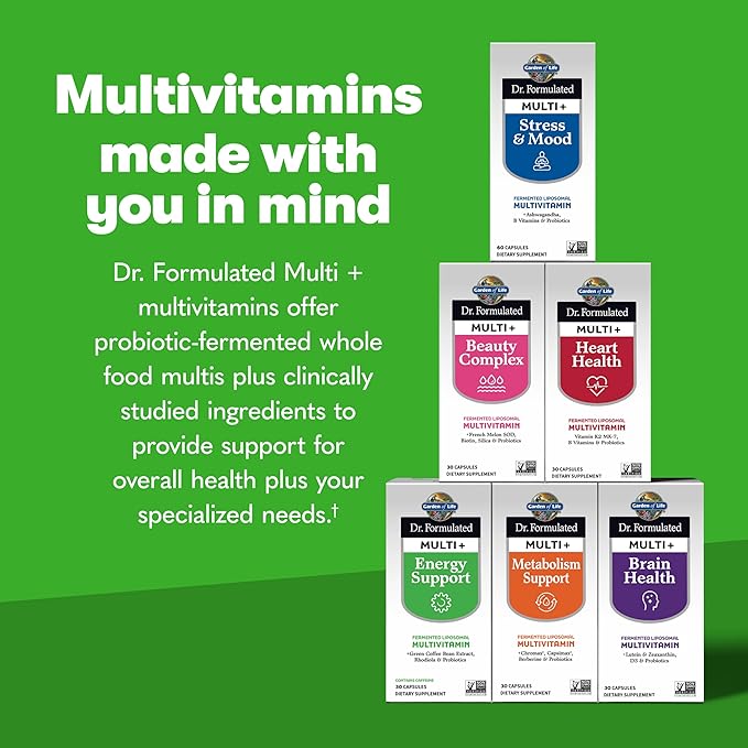 Garden of Life Dr. Formulated Multi+ Energy Support Capsule with Green Coffee Bean, Rhodiola & Probiotics – Energy and Immune Support, Non-GMO, Gluten-Free, 30 Capsules